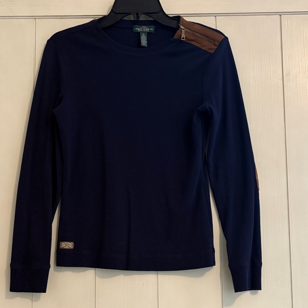 Lauren Ralph Lauren Navy Long Sleeve  Suede Details